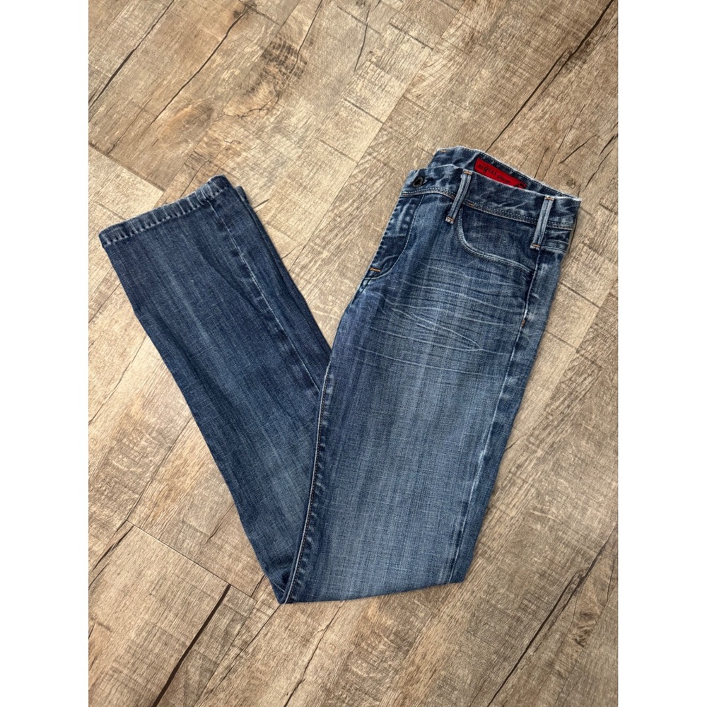 Vigoss Jeans Womens Size 7 Medium Wash Straight‎ Leg Union Jack Back Pocket Blue